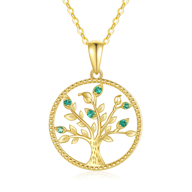 14K Gold Cubic Zirconia Tree Of Life Pendant Necklace-0