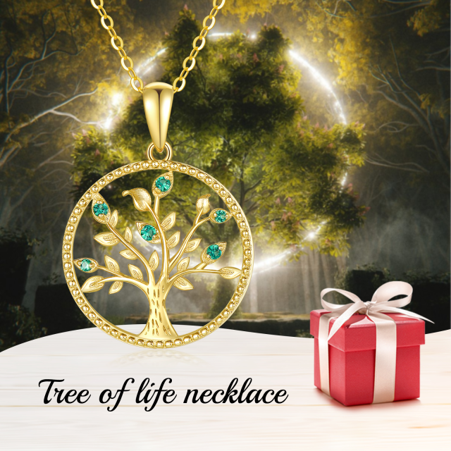 14K Gold Cubic Zirconia Tree Of Life Pendant Necklace-4