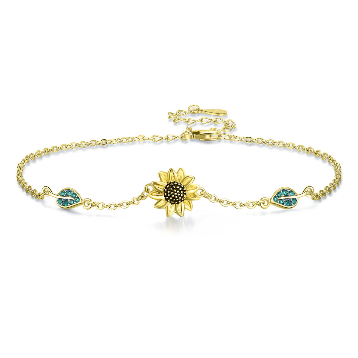 Sterling Silver with Yellow Gold Plated Circular Shaped Cubic Zirconia Sunflower Pendant Bracelet-1