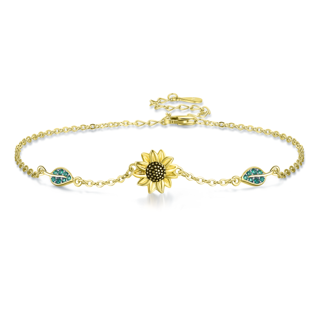 Sterling Silver with Yellow Gold Plated Circular Shaped Cubic Zirconia Sunflower Pendant Bracelet-0