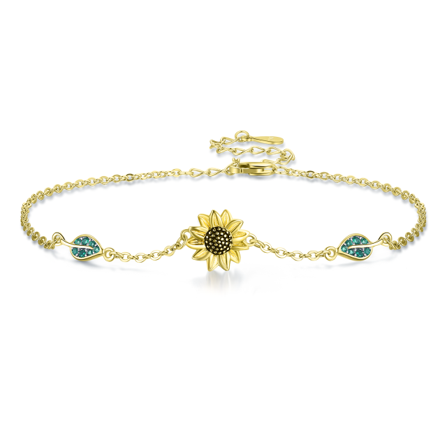 Pulsera con colgante de girasol de plata de ley chapada en oro amarillo con circonitas cúbicas circulares-0