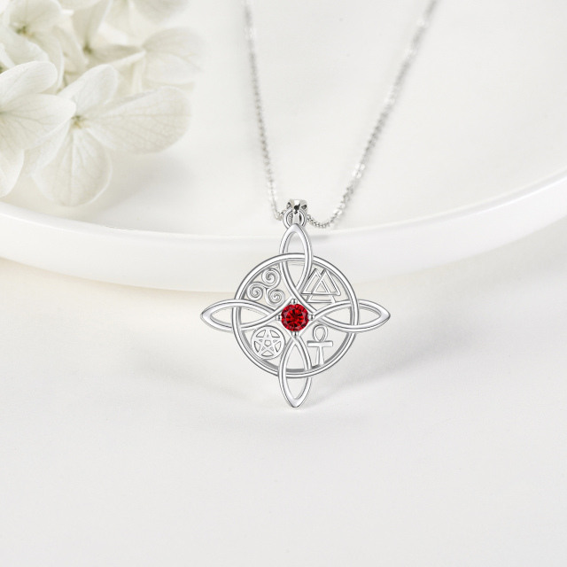 Collier en argent sterling avec pendentif nœud de sorcière en zircon cubique de forme circ-2