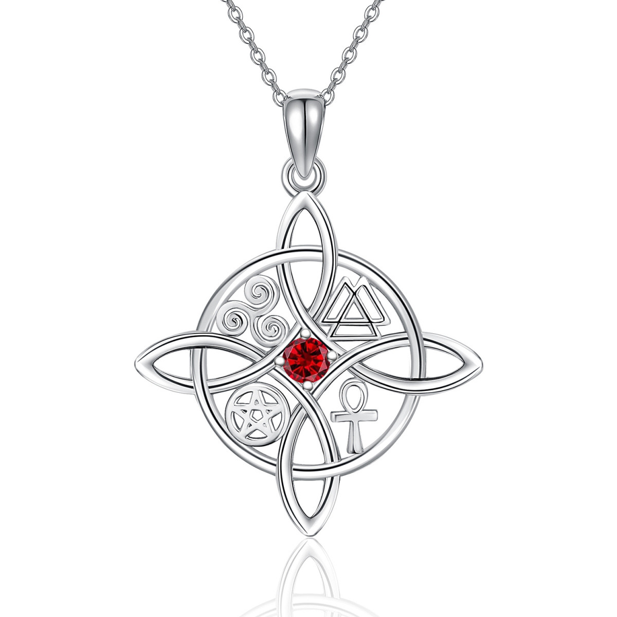 Collier en argent sterling avec pendentif nœud de sorcière en zircon cubique de forme circ-1