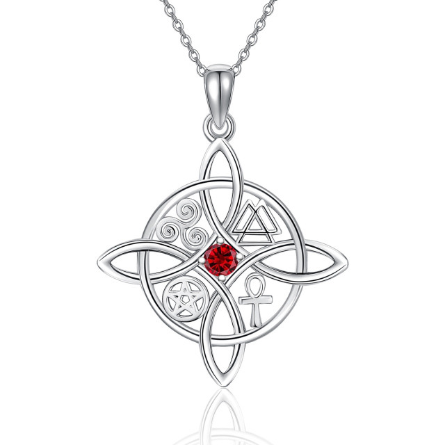 Sterling Silver Circular Shaped Cubic Zirconia Witches Knot Pendant Necklace-0