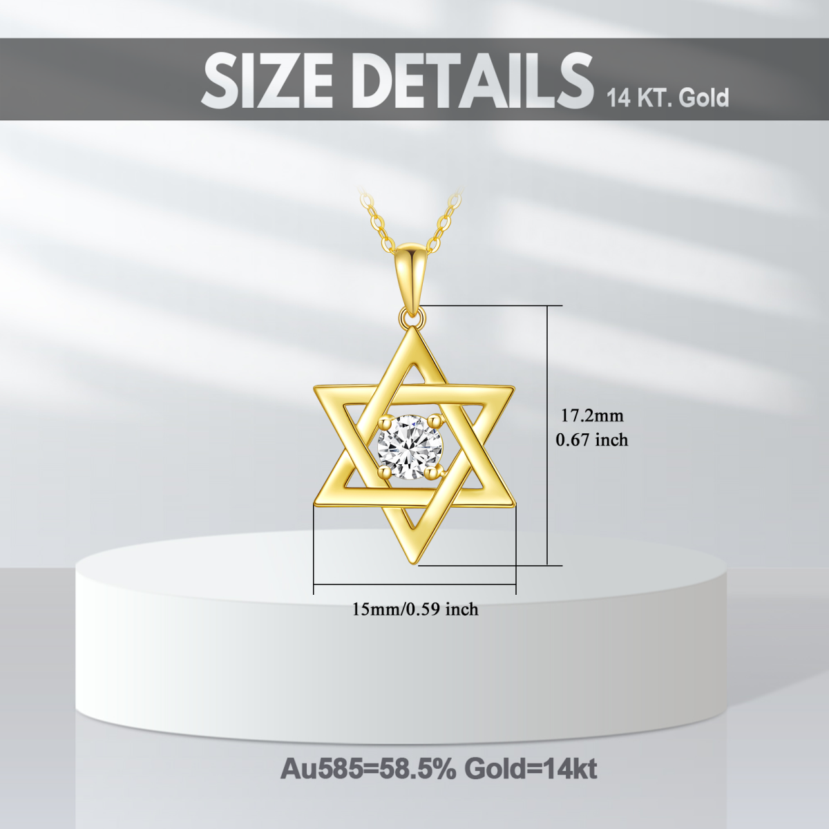 14K Gold Round Moissanite Star Of David Pendant Necklace-6