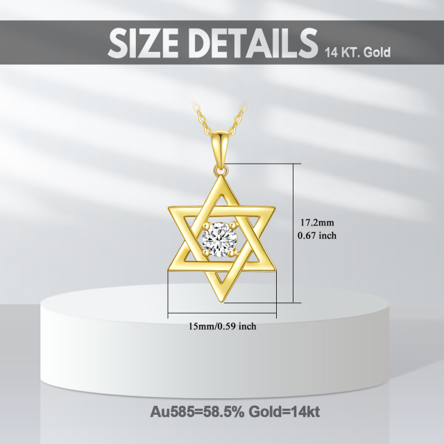 Colar pendente estrela de David em ouro de 14 quilates com moissanite redonda-5