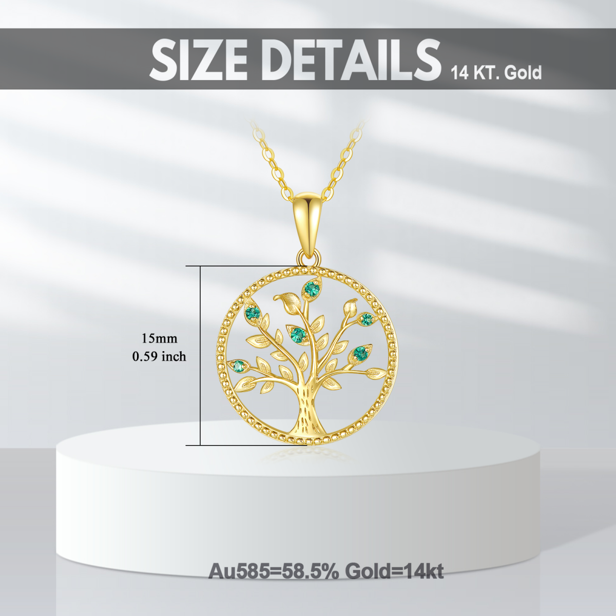 14K Gold Cubic Zirconia Tree Of Life Pendant Necklace-6