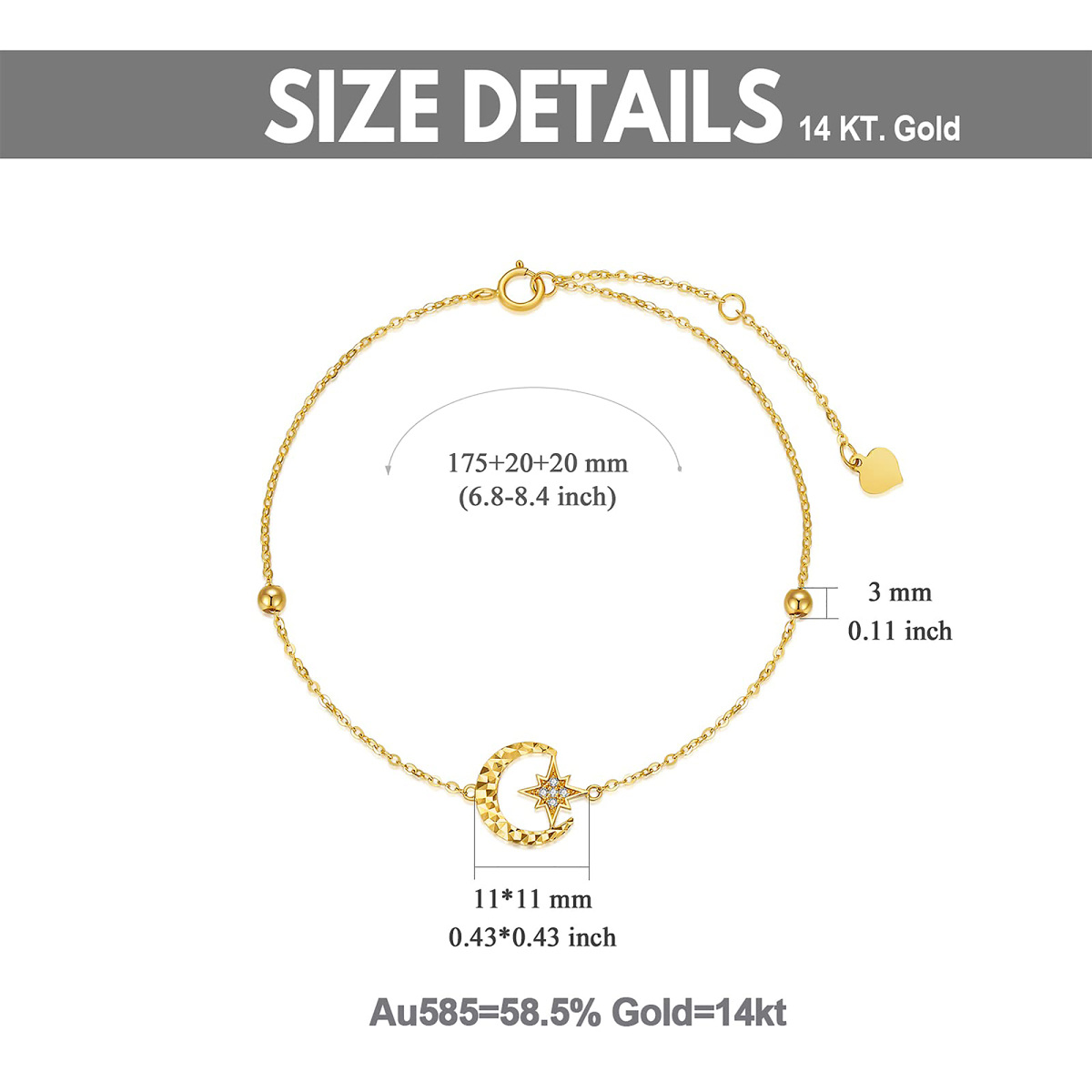 Fußkettchen mit einreihigem Mond und Diamanten aus 14 Karat Gold-5