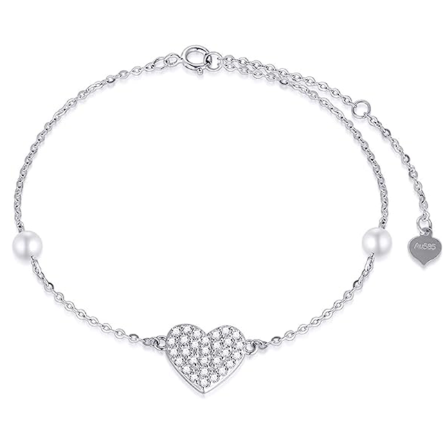 Coeur de perle de Moissanite en or 10 carats avec chaîne 9 carats, bracelet de cheville à breloque monocouche, cadeau pour femmes-0