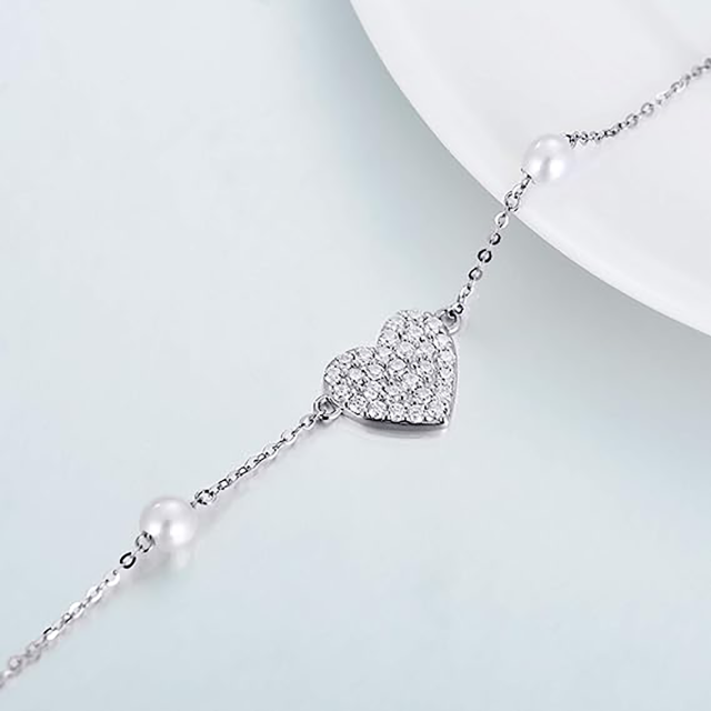 Coeur de perle de Moissanite en or 10 carats avec chaîne 9 carats, bracelet de cheville à breloque monocouche, cadeau pour femmes-2