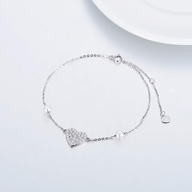 Coeur de perle de Moissanite en or 10 carats avec chaîne 9 carats, bracelet de cheville à breloque monocouche, cadeau pour femmes-3