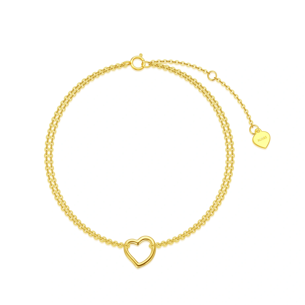 Bracelet de cheville multicouche cœur en or 14 carats-1