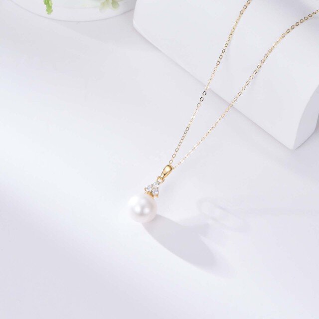 14K Gold Round Pearl Round Pendant Necklace-2