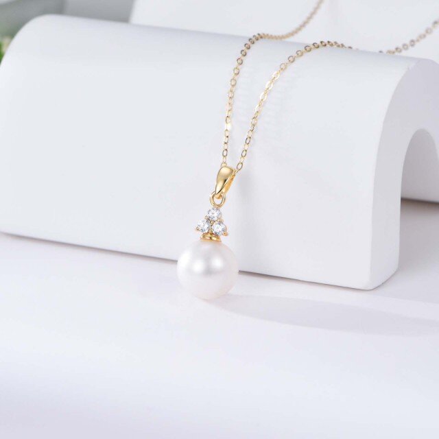 14K Gold Round Pearl Round Pendant Necklace-3