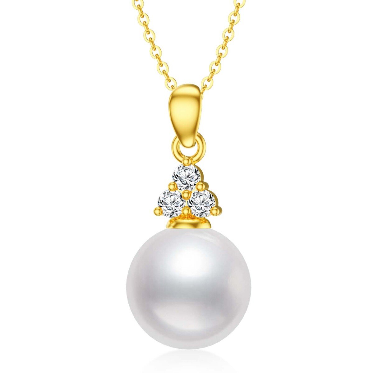 14K Gold Round Pearl Round Pendant Necklace-1