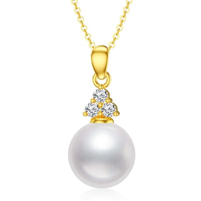 14K Gold Round Pearl Round Pendant Necklace-0