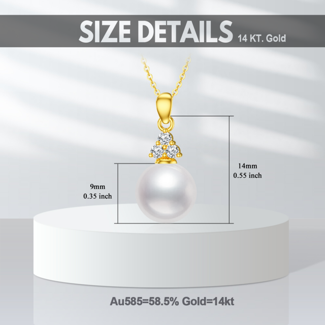 14K Gold Round Pearl Round Pendant Necklace-4