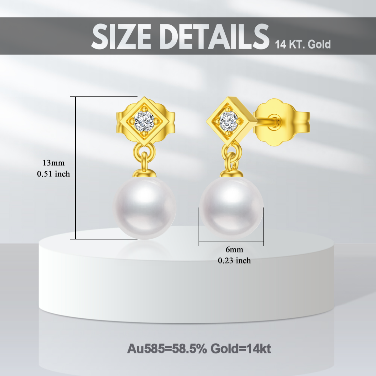 14K Gold Round Cubic Zirconia & Pearl Drop Earrings-7