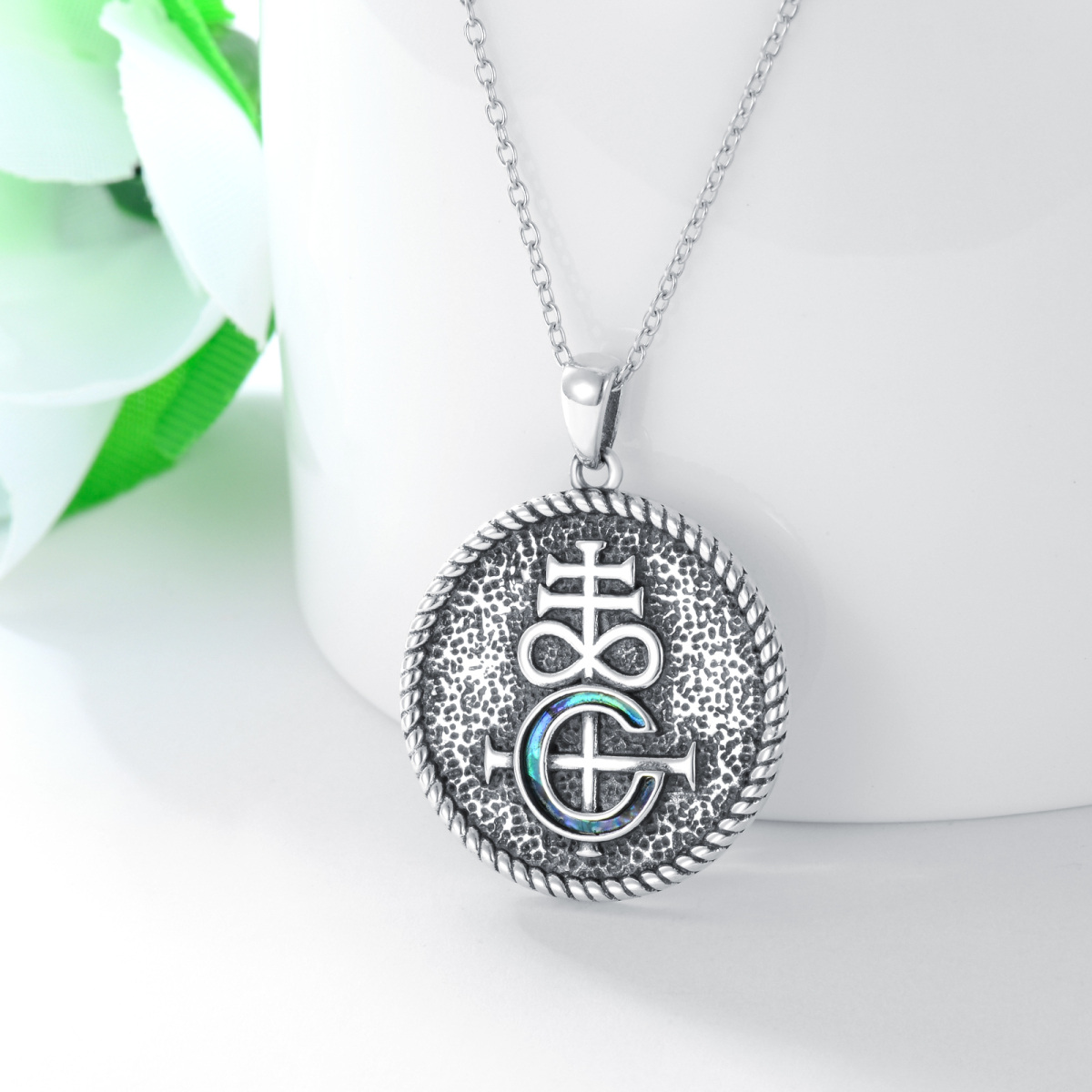 Sterling Silver Abalone Shellfish Cross Pendant Necklace for Men-4