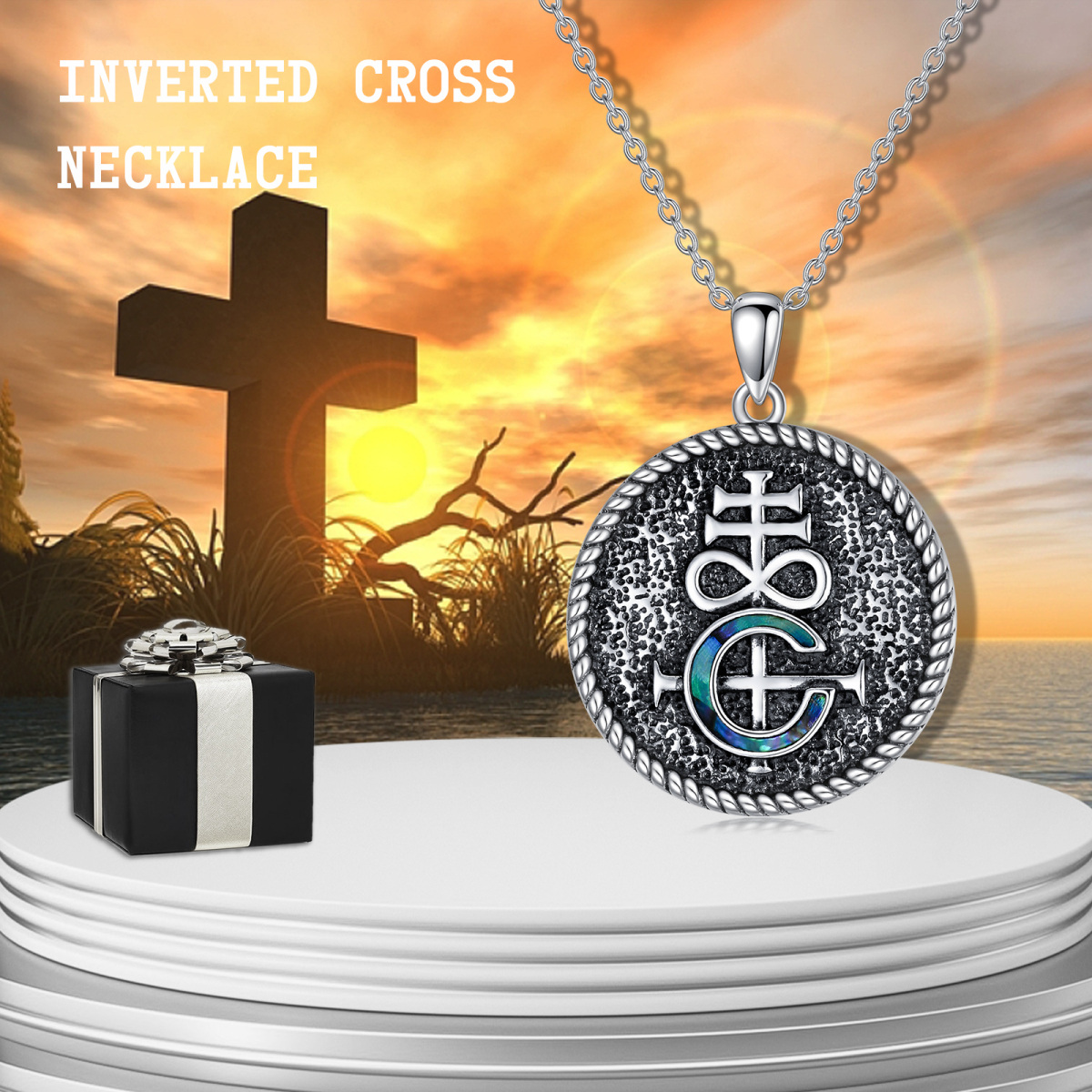 Sterling Silver Abalone Shellfish Cross Pendant Necklace for Men-6