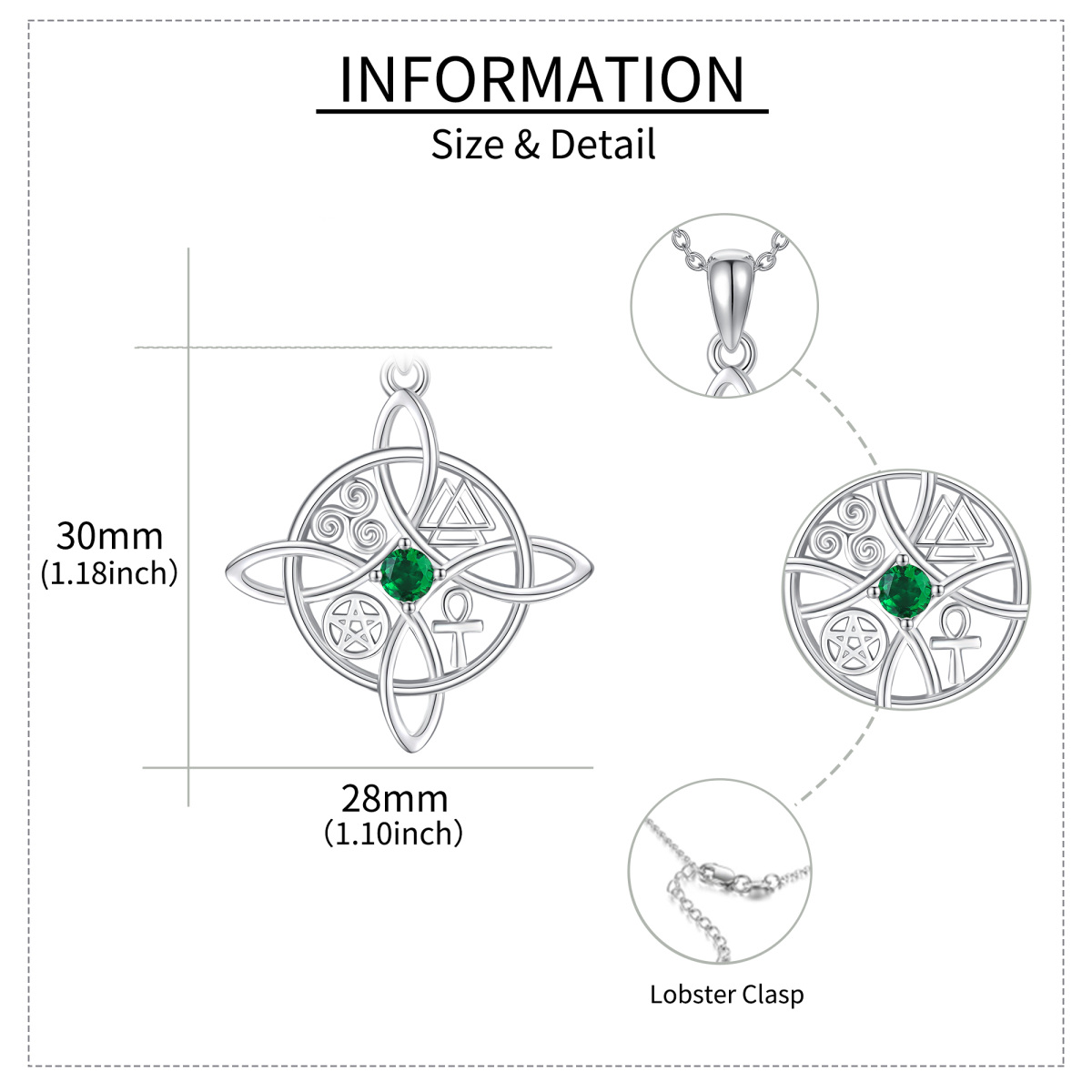 Collier en argent sterling avec pendentif nœud de sorcière en zircon cubique de forme circ-4