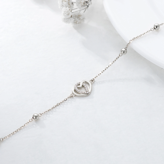 Bracelet de cheville simple couche en forme de cœur et de zircons en or 14 carats-3