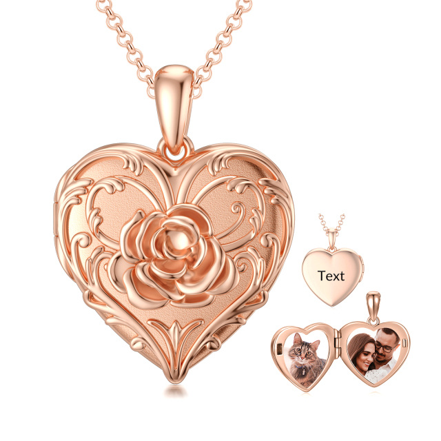 10K Rose Gold Rose Personalized Photo Locket Necklace-2