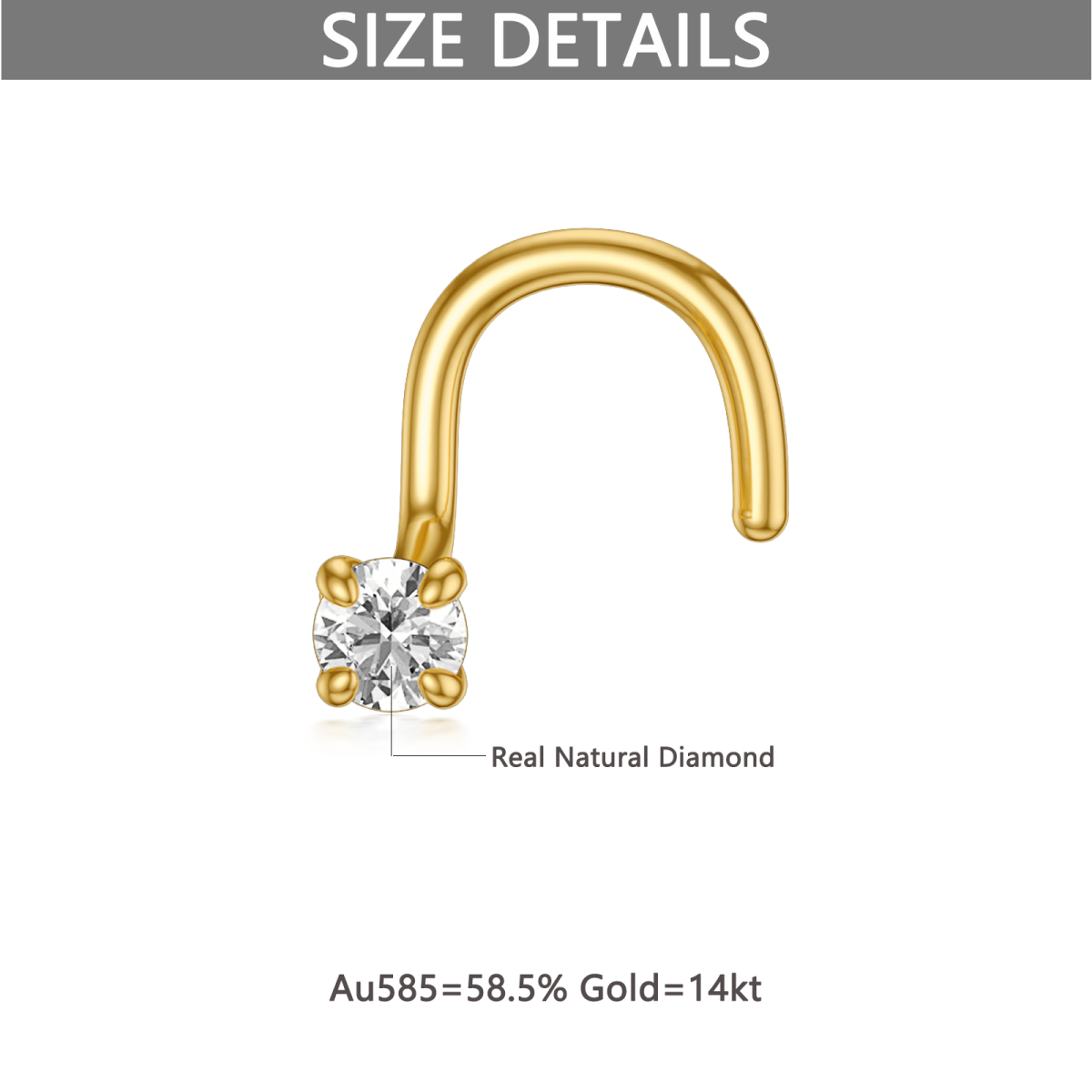 14K Gold Runder Diamant Nasenring -5