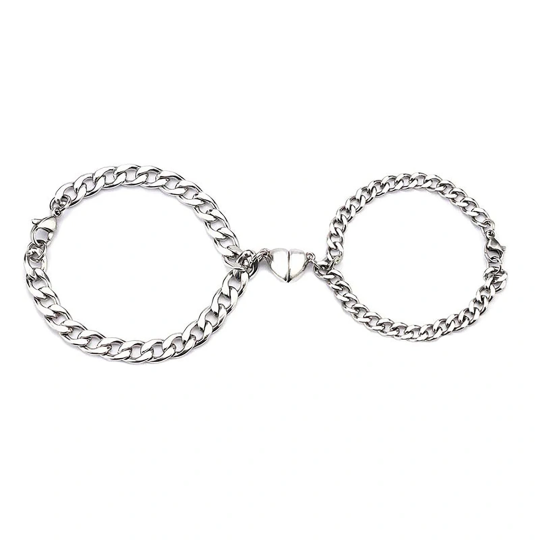 925 Silver Couple Bracelet Set Love Heart Magnet Bracelet for Men Women