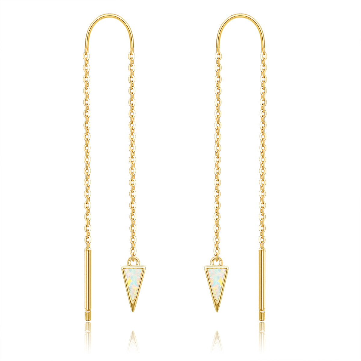 14K Gold Opal Triangle Drop Earrings-1