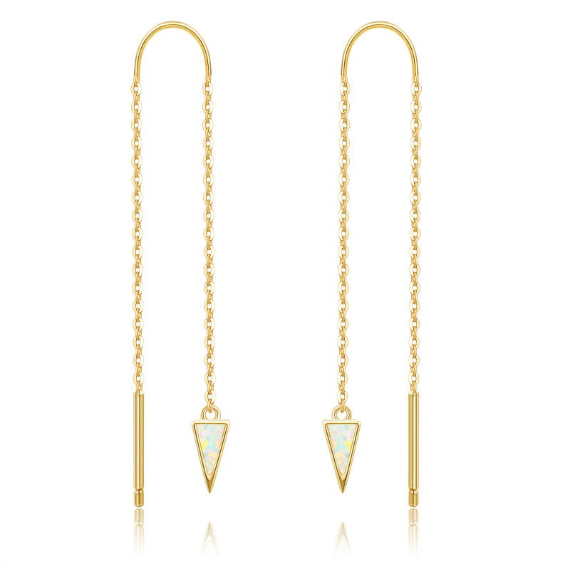 14K Gold Opal Triangle Drop Earrings