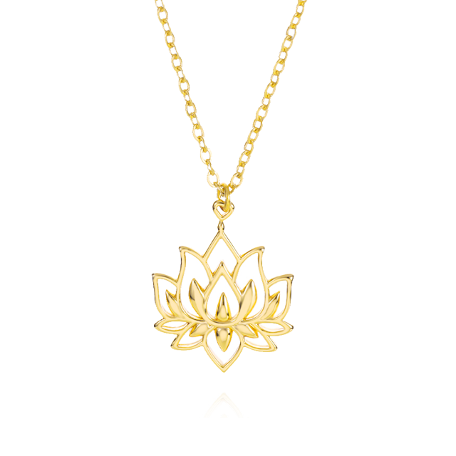 Collar con colgante de loto de oro de 14 quilates, collar de flor de loto de oro real de 14 quilates, regalo para mujeres-0