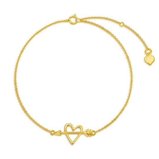 14K Yellow Gold Arrow & Heart Cupid Arrow Bacelet