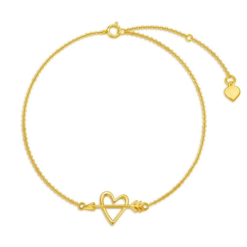 14K Yellow Gold Arrow & Heart Cupid Arrow Bacelet