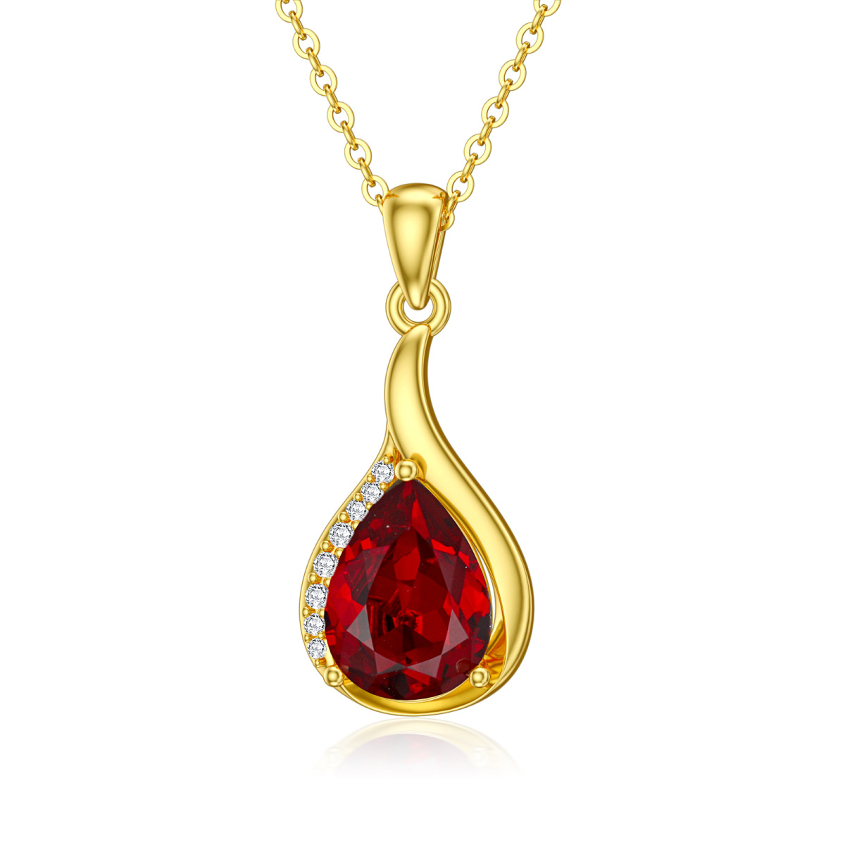 14K Gold Crystal & Lab Created Diamond Drop Shape Pendant Necklace-1