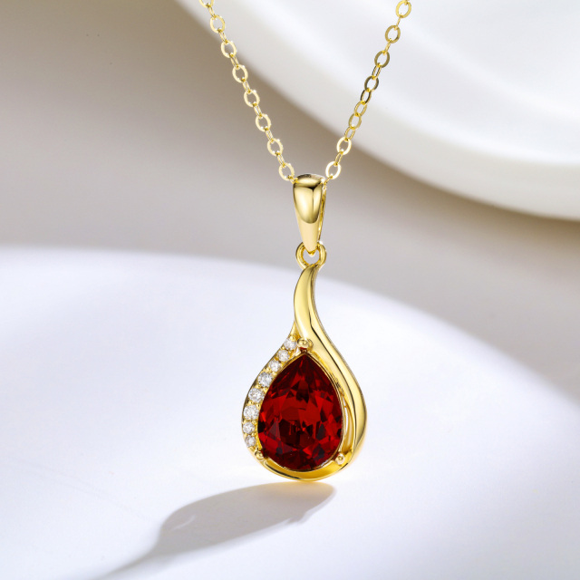 14K Gold Crystal & Lab Created Diamond Drop Shape Pendant Necklace-2