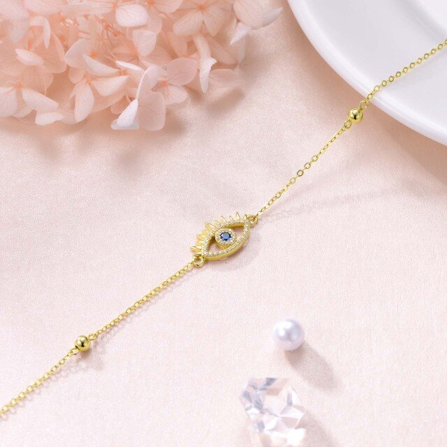 14K Gold Cubic Zirconia Evil Eye Single Layer Anklet-3