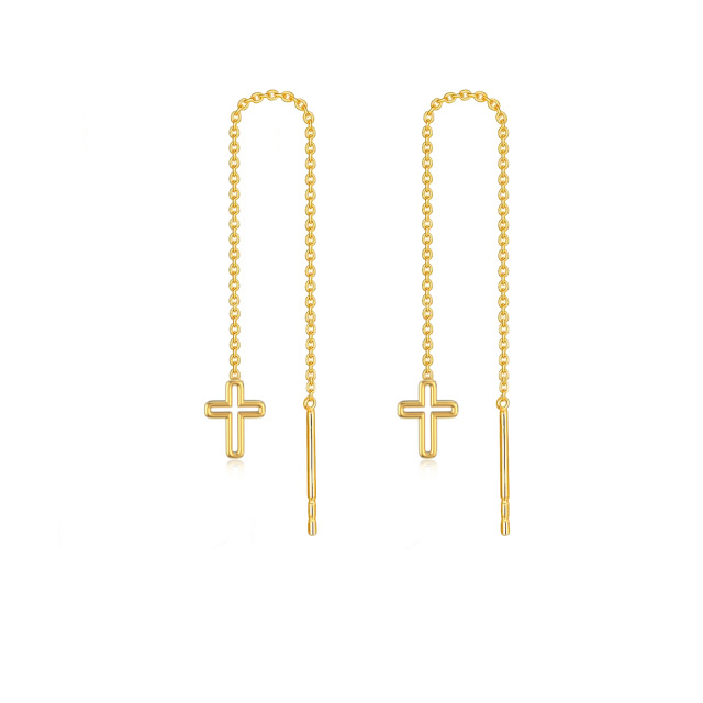 Boucles d'oreilles pendantes en forme de croix en or 14 carats, cadeau d'anniversaire pour fête, mariage, rendez-vous pour femmes-0