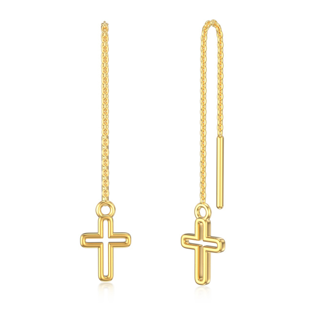 14K Gold Cross Threader Drop Earrings Party Wedding Dating Birthday Gift For Women-4