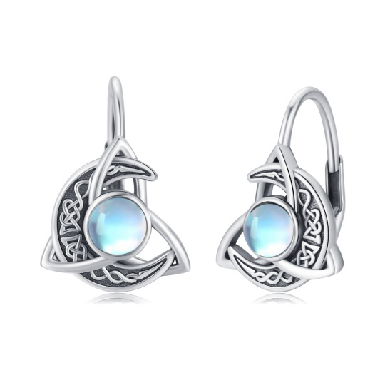 Sterling Silver Moonstone Celtic Knot and Moon Lever-back Earrings