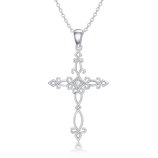 Sterling Silver Round Lab Created Diamond Cross Pendant Necklace-0