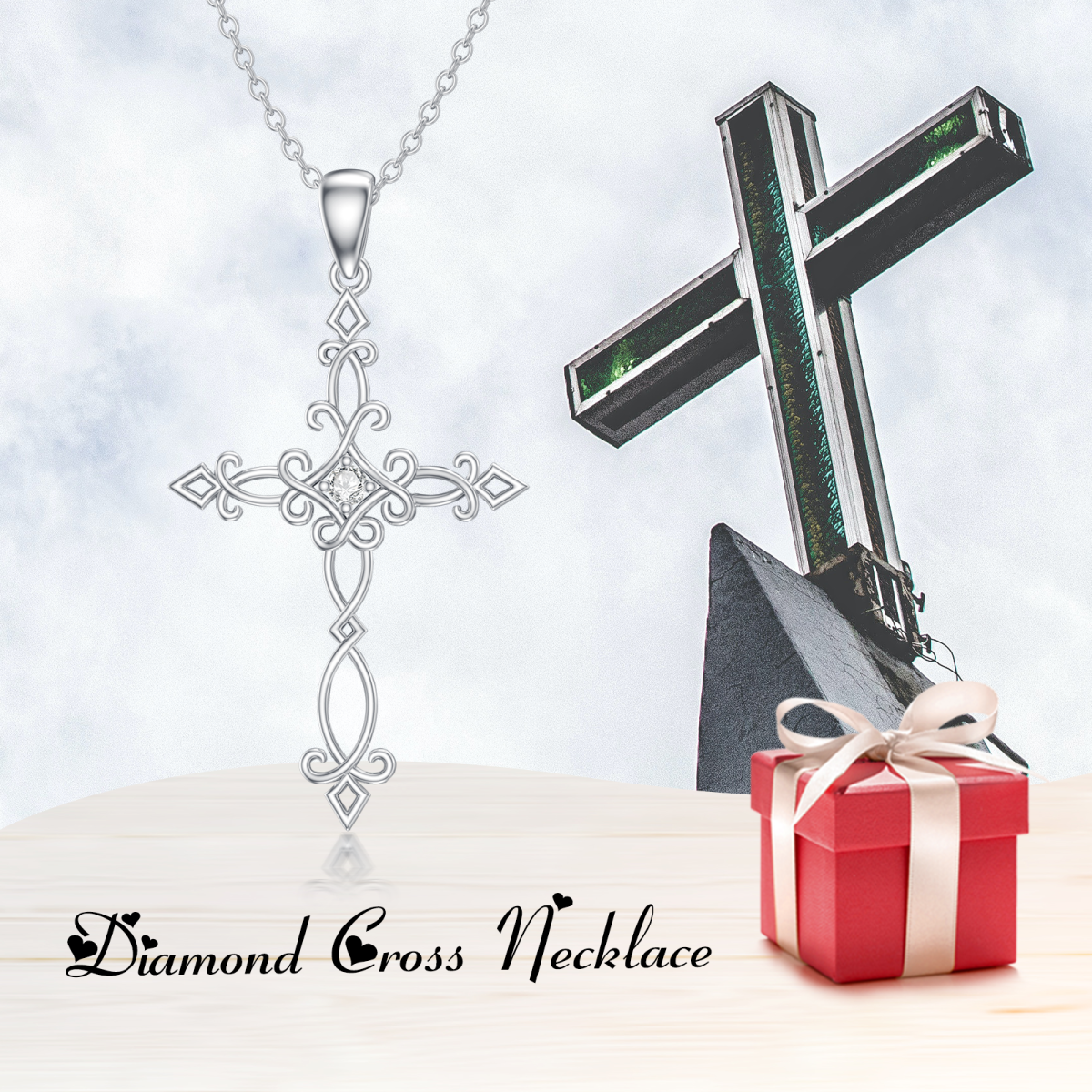 Collier en argent sterling avec pendentif croix en diamant rond créé en laboratoire-6