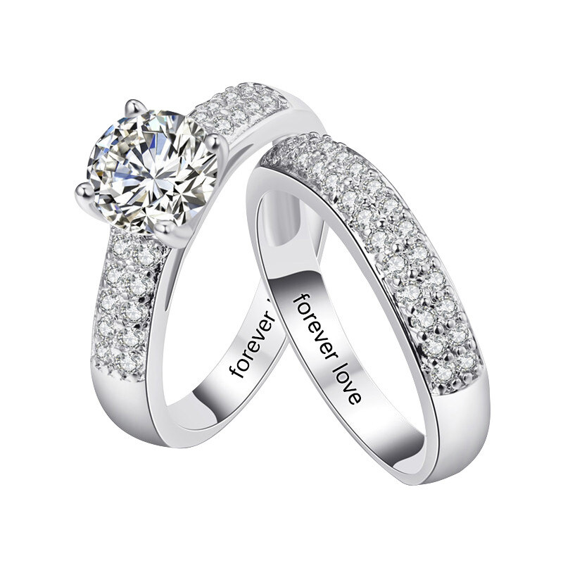 Sterling Silver Round Zircon Couple Couple Rings-1