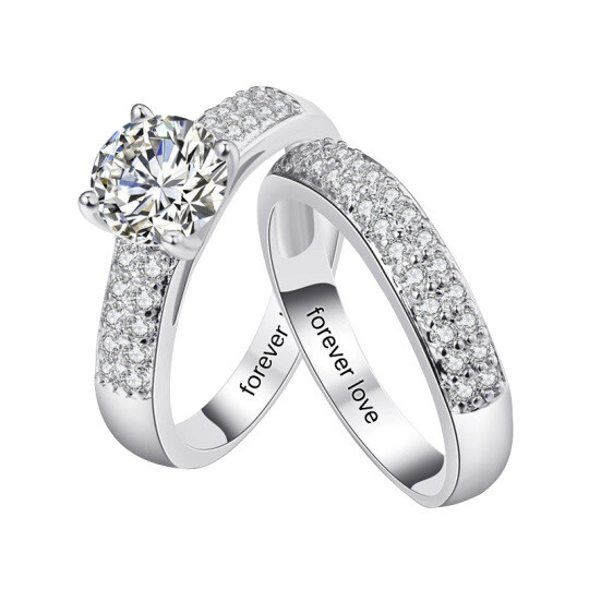 Sterling Silver Round Zircon Couple Couple Rings