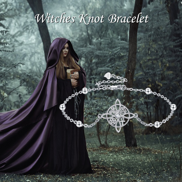 Bracelet en argent sterling avec pendentif nœud de sorcière en zircon cubique rond-4
