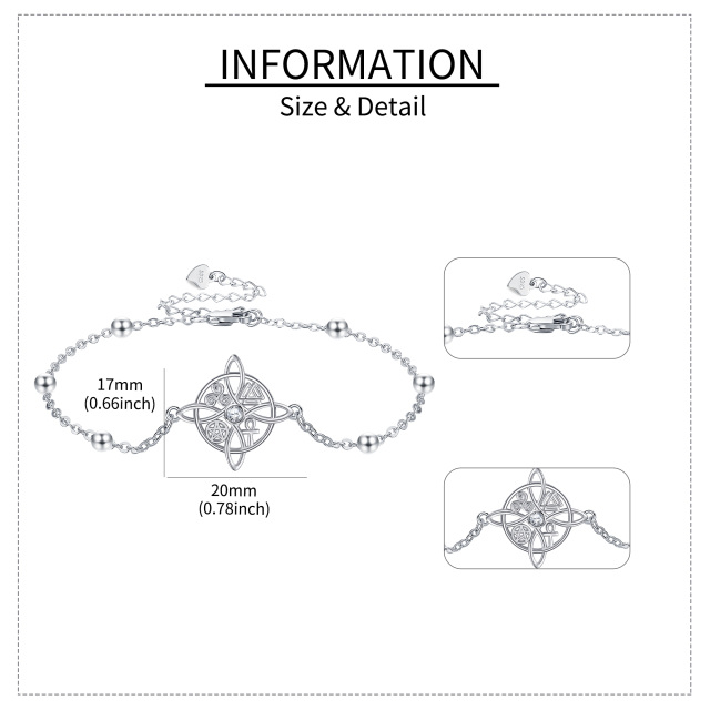 Pulseira com pingente de nó de bruxa em prata esterlina com zircónias cúbicas redondas-5