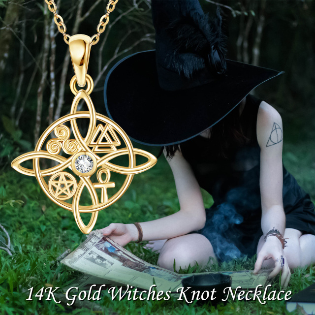 14K Gold Cubic Zirconia Witches Knot Pendant Necklace-4