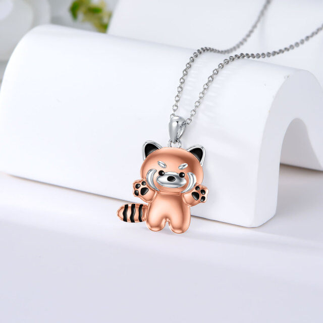 Sterling Silver Two-tone Red Panda Pendant Necklace-2