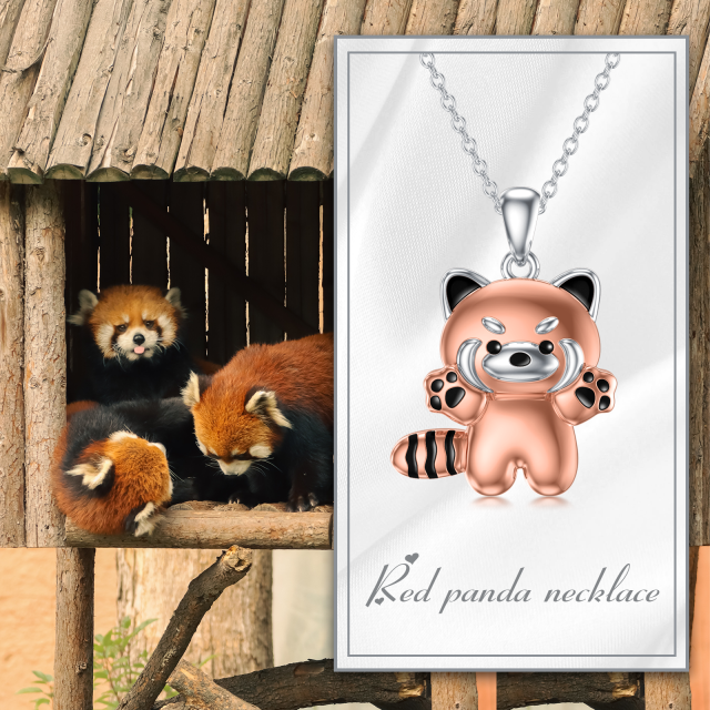 Sterling Silver Two-tone Red Panda Pendant Necklace-5