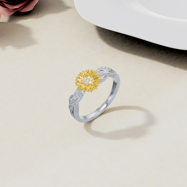 Sterling Silber Zirkon Sonnenblume Ring-3